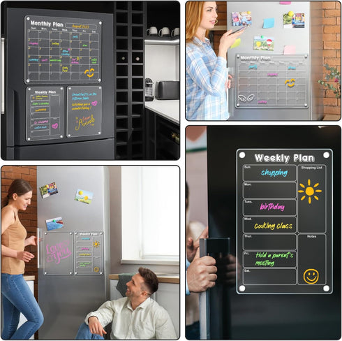 DIYMAG 3Pack Acrylic Magnetic Dry Erase Calendar for Fridge, Weekly Monthly Planner Memo Board with 6 Highlighters