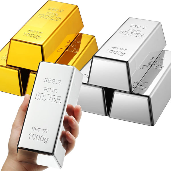 HyDren 6 Pcs Fake Gold Bar Replica Brick Bullion Glittering Movie Prop