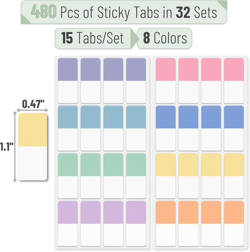 Mr. Pen- Sticky Index Tabs, 480 Pcs, Pastel Sticky Tabs for Notebooks, Page Markers, Page Tabs for Binders, Page Tabs Sticky Tabs for Books, Notebook Tabs, Book Sticky Tabs for Notebooks by Mr. Pen