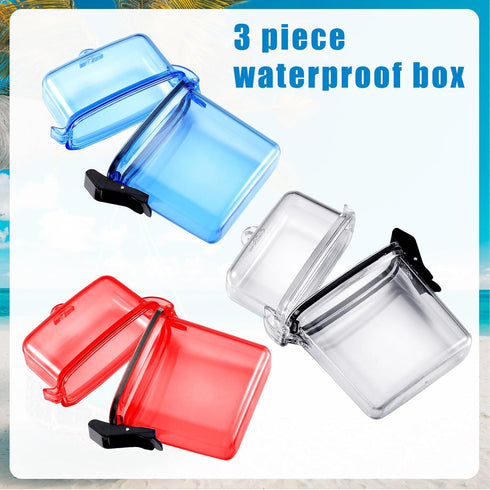 Outus 3 Pieces Waterproof ID Card Holder with Floating Sports Case, Clear Blue Red, 4.72 x 2.95 x 1.57 Inch