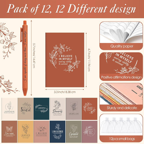 Mooliwe 12 Set/24 Set Pcs Positive Affirmation Gift Gratitude Notebooks with Pens Small Bags Motivational Encouragement