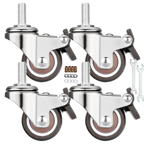 Stem Casters 360 Degree Swivel TPR Wheels - Replacement Industrial Castors for Carts, Furniture, Dolly (1.5 Inch with