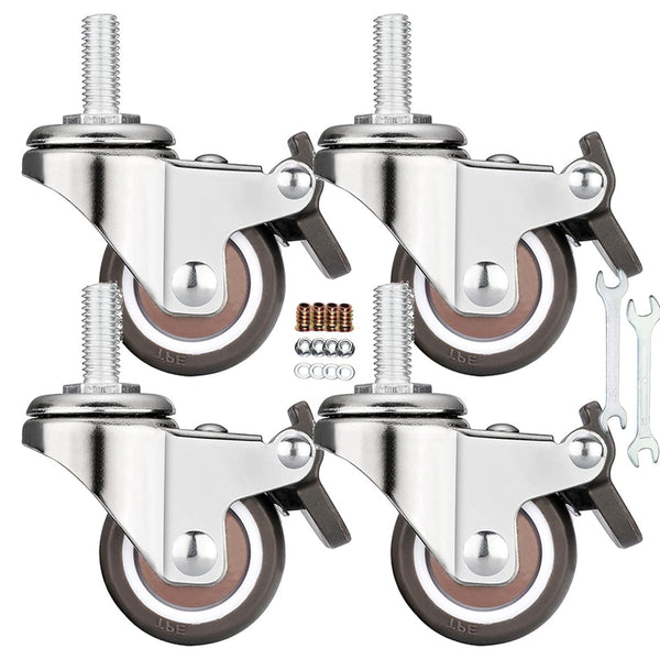 Stem Casters 360 Degree Swivel TPR Wheels - Replacement Industrial Castors for Carts, Furniture, Dolly (1.5 Inch with