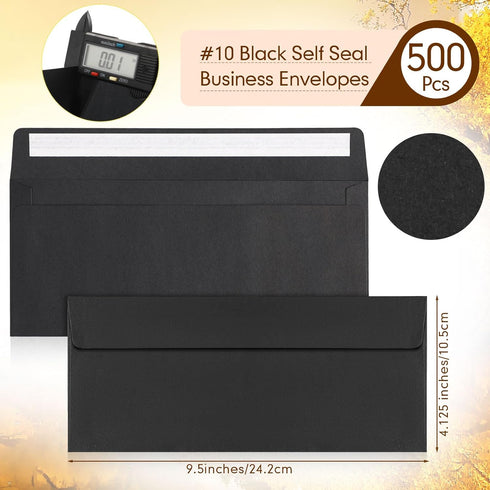Jutom 500 Pcs Kraft Envelopes Letter Size Bulk #10 Business Security Envelopes Sealed 4-1/8 x 9-1/2 (Black)