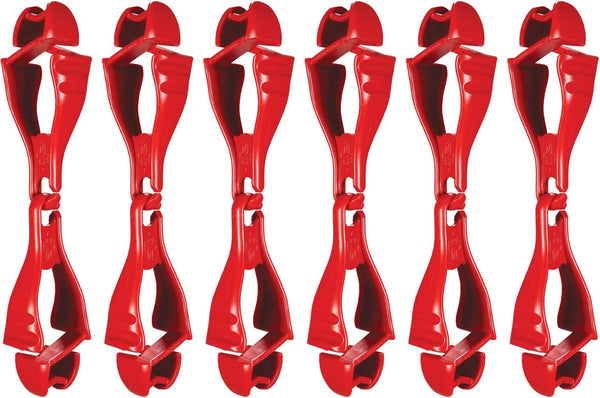 Ergodyne Squids 3400 Glove Clip Holder, Dual Clips, 6-Pack, Red