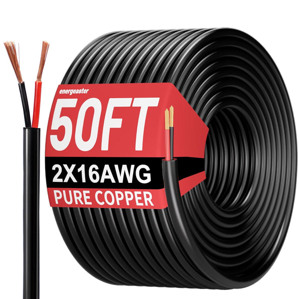 Energeaster 50FT 16 Gauge Wire 2 Conductor Electrical Wire,16 AWG Pure Copper