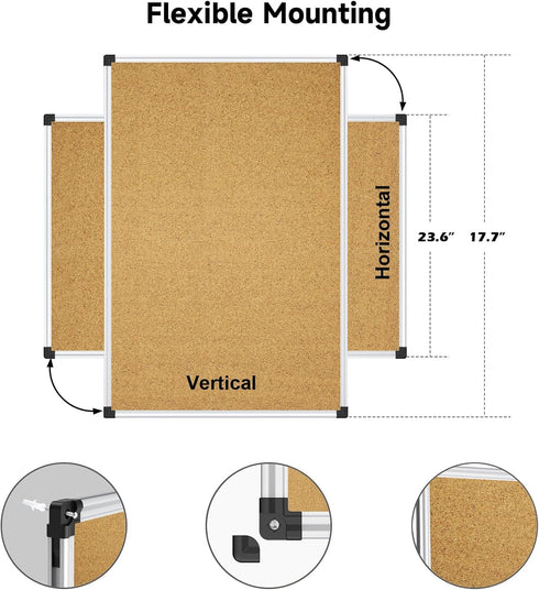 XBoard Cork Board 24 x 18 Inch - 2 Pcs Bulletin Board with Aluminum Frame for Home & Office