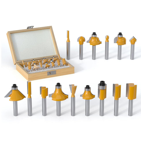 15PCS Router Bits Set 1/4 Inch Shank - Tungsten Carbide Woodwork Tools