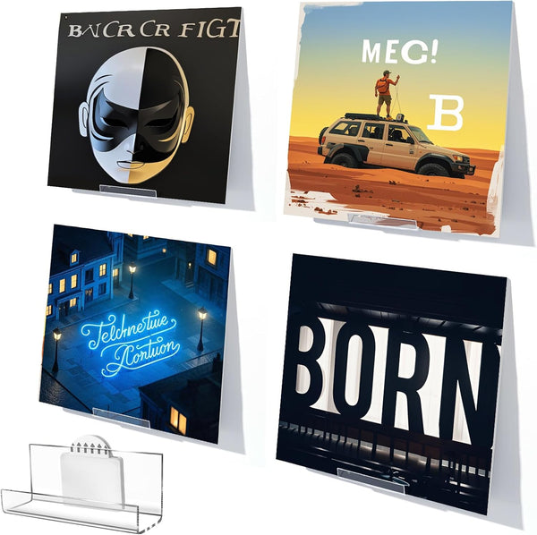 6 Pcs Vinyl Record Display Shelf Wall Mount, Self Adhesive Clear Acrylic