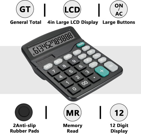 Desktop Calculator with Big Buttons, Dual Power Source, Solar and Battery, Large Display Screen for Office and