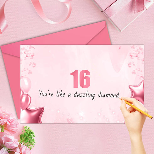 FOBELEC 16th 16 2010 Jumbo Birthday Card with Envelope, Black Pink Retro Birthday Decorations for Girls and Boys, Year