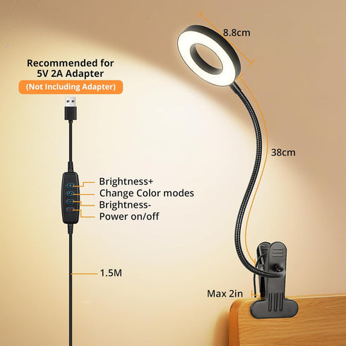 10 Dimmable 3 Woputne Desk Lamp Clip Light, Brightness Light Modes Reading Light, Clamp Bedside Lamp for Painting