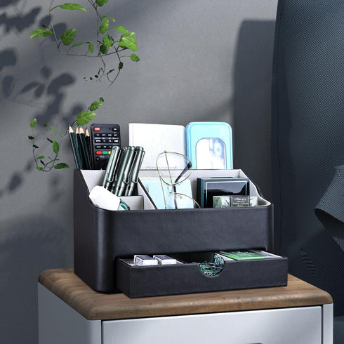 KINGFOM Desk Organizer with Drawer, Multifunction Pencil Holder for Desk, 5 Compartments Desk Organizer and Accessories
