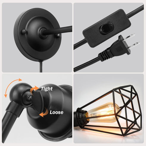 Porch-2 Pack WimiSom Plug in Wall Sconce, Wire Cage, Industrial Wall Lamp with Plug in Cord, Rustic Sconce Fixture
