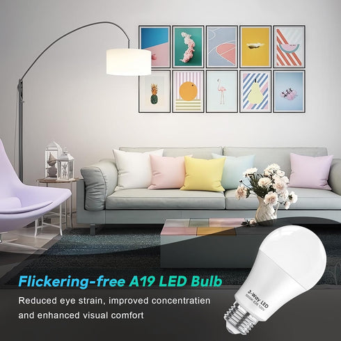 3 Way LED Light Bulbs, 50 100 150W Equivalent, Daylight White 5000K, A19 Three Way Light Bulbs, 8 Pack