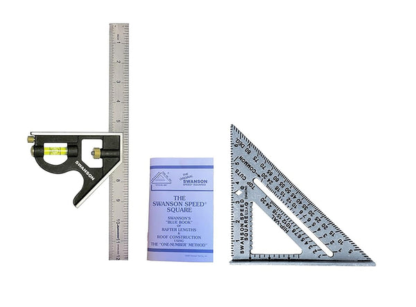 Swanson Tool Co S0101TC132 Value Pack, Speed Square Layout Tool, Blue Book, 12 Inch Combination Square