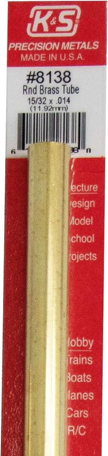K & S Precision Metals 8138 Round Brass Tube, 15/32" OD by K&S
