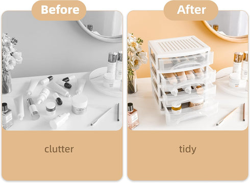 White Desk 4 Drawer Organizer - Plastic Small Drawer Storage for Office and Home