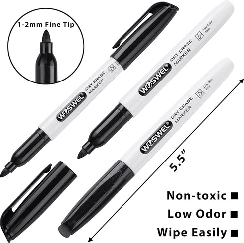 Fine Tip Dry Erase Markers, 76 Pack Black Low Odor Whiteboard Markers for Classroom and Office Use