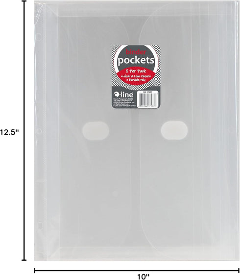 C-Line Side Loading Poly Binder Pockets, 1" Gusset, Clear, 10 Packs of 5 Pockets