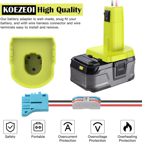Power Wheels Adapter for Ryobi 18V Battery - Battery Converter Kit with Fuse, Switch & Wire Harness