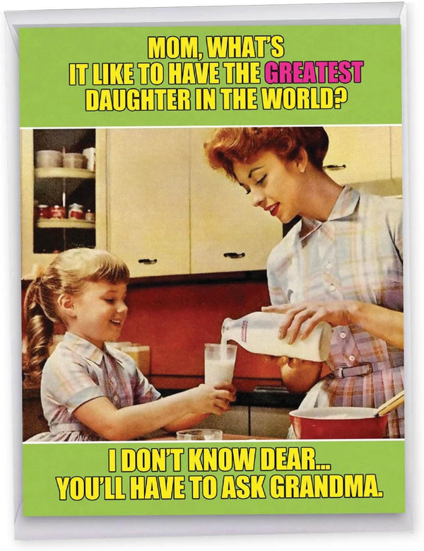 NobleWorks Ask Grandma Funny Jumbo Mother’s Day Card, 8.5 x 11 Inch, Vintage Notecard