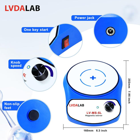 2200RPM Magnetic Stirrer with 2 Stir Bars, 5000ml Stainless Steel Magnetic Mixer for Lab Homebrew Sauces