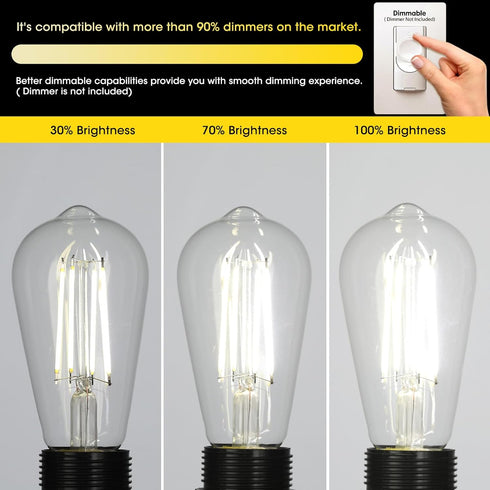 Gozelux Bulbs, 60W ST19, 6W E26 Bulbs, 750 5000K Pack 4 LED Edison Equivalent Efficient LED, Medium Base Light High