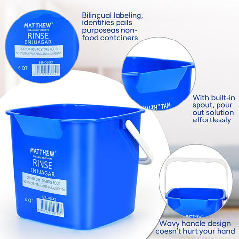 6 Pail,Set 3 Bucket,Incl.3Pcs Matthew Red&Green&Blue Detergent and Sanitizing Cleaning Bucket Quart Cleaning of Square