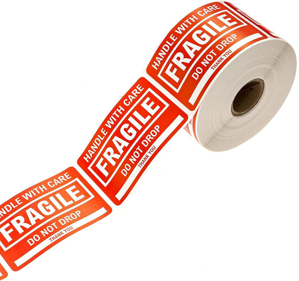 Fragile Labels / 500 Handle with Care Shipping Warning Notice Stickers, 2" x 3" Caution Do Not Drop Packing Labels