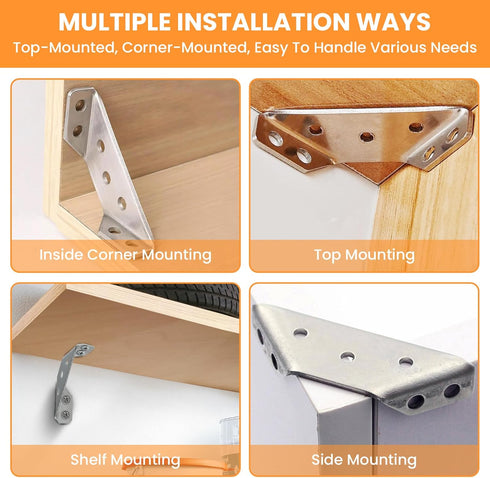 UBANU 24 Pack Universal Furniture Corner Brace Connector with Screws, Stainless Steel Angle Corner Triangle Support