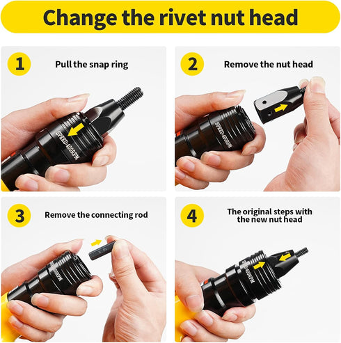 Pneumatic 10-24 Self-Locking Rivet Nut Gun Head with (Replacement Mandrel Each 5pcs for Pneumatic Rivet Nut Gun and Cordless Rivet Nut Tool (HIFESON & EROSHAK) by HIFESON