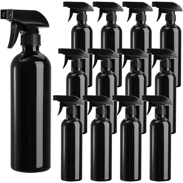TOPZEA 12 Pack 16oz Black Plastic Spray Bottles, Durable Leak-proof Sprayers with Mist and Stream Option