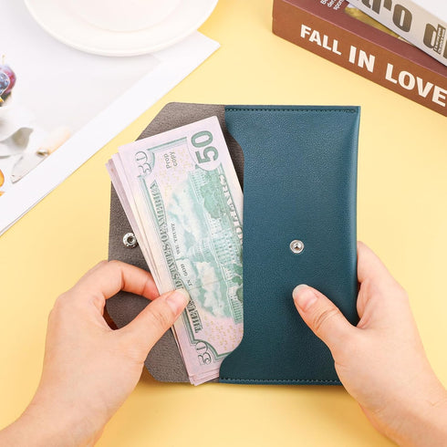 Leather Cash Envelope Wallet, Blue Cash Holder Wallet, Practical Reusable Money Organizer Pouch for Budget