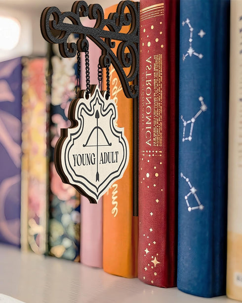 5 Sonloka Book Nook Tavern Signs, PCS Wood Bookshelf Dividers, Medieval Style Book Nook for Bookshelf Decor, Home