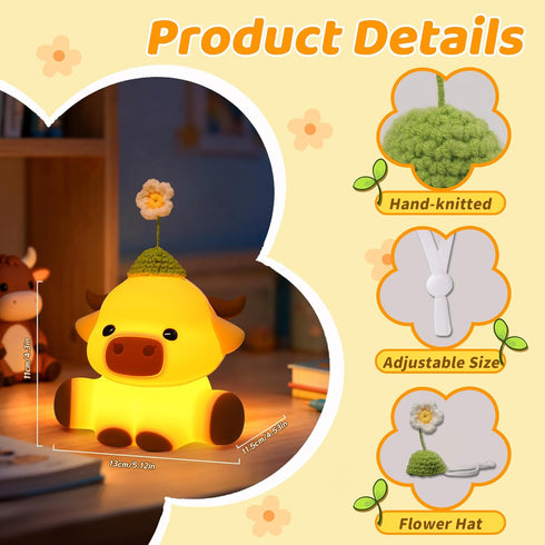 Dimmable Attivolife Highland Cow Night Light for Kids, Flower Cow Cute Animal Gift Soft Silicone LED Lamp