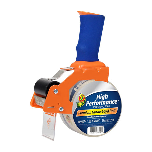 Duck High Performance Clear Packing Tape with BladeSafe Dispenser – HP260 Strong Tape for Shipping, 3" Core, 1.88" x 60