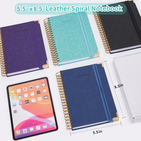 Large A5 Spiral Notebook, 365 Page Hardcover Leather Journal, College Ruled, Purple, 24pcs Index Tabs, 5.5" x 8.5"