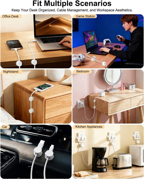 OneLeaf 12 Pack Spring Cable Clips for Phone Charger, One-Hand Cord Holder for Nightstand & Desk, Rotatable Desk Cable