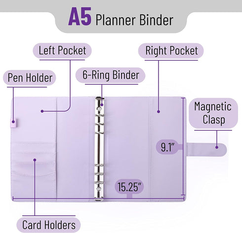 Mr. Pen- Leather Planner Binders, Composition Notebook Cover Refillable, Wallet Binder, 6 Ring (A5, Purple) by Mr. Pen
