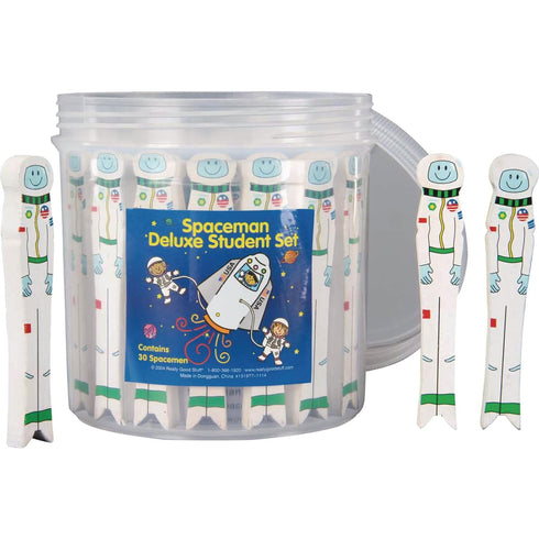 Really Good Stuff Spaceman Deluxe Student Set - 30 Spacemen, Writing Spacers, Reusable Storage Container for Kids