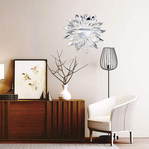 CUNYA 3D Mirror Sunflower Wall Decor Sticker - Peel and Stick Acrylic Mirrors for Living Room, Bedroom, Farmhouse