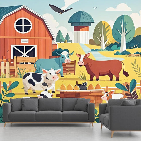 MazoAzuria Farm Animal Wall Mural, Dairy Cow Wallpaper for Bedroom, Farmhouse Mural for