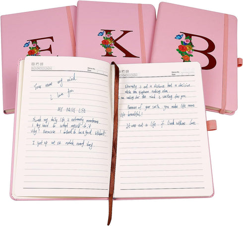 Pink Notebook for Women, 5.7"X8.3" A5 Journal with Letter B, Dual-Sided Writing Notebook with Dividers
