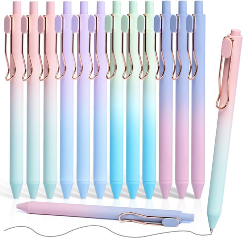 Gel Pens, 12 Pcs Smooth Writing No Bleed & Smear, Black Ink Fine Point (0.5mm), Retractable Aesthetic Pens