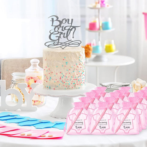 TaoBary 50 Sets Cute Pink Retractable Ballpoint Pens, Baby Shower Cards & Organza Bags, Gifts for Guests