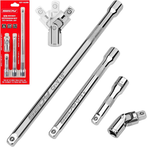 4-Piece 3/8" Drive Socket Extension Bar Set, Professional Socket Extension Set Include