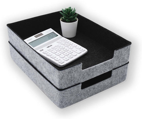 WELAXY 2-Piece Stackable Desk Drawer Organizer Trays - Felt Storage Bins for Document File Papers, Home Office Supplies