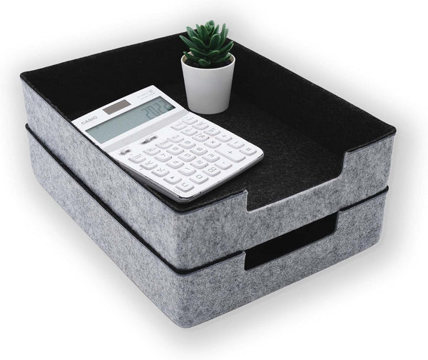 WELAXY 2-Piece Stackable Desk Drawer Organizer Trays - Felt Storage Bins for Document File Papers, Home Office Supplies
