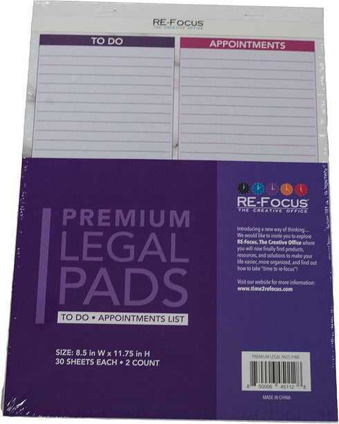 Pink Premium To-Do List Legal Pad for Tasks, Notes & Appointments, 2 Count, 30 Tear-Off Sheets Each